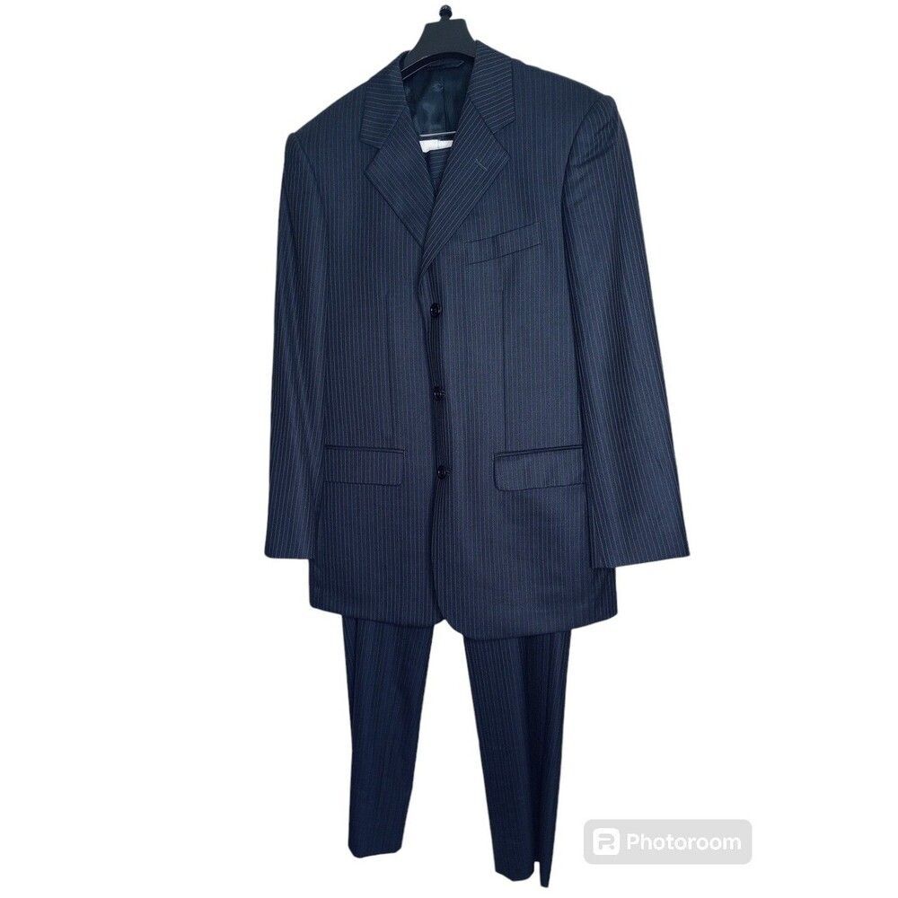 Pierre Cardin Mens Suit Blazer Jacket Size 44R Blue Pinstripe 100% Wool 30x 33